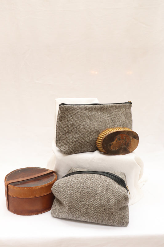 Slate Herringbone Wash Bag